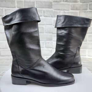 Sole Choice Greta VINTAGE Black Leather Women's Size 8 Tall Fold Over Boots